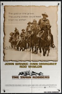 2p1004 TRAIN ROBBERS style B 1sh 1973 cowboy John Wayne & Ann-Margret on horseback!