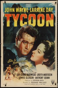 2p1012 TYCOON 1sh 1947 great close up romantic artwork of John Wayne & Laraine Day!