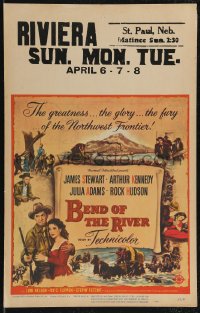2p0020 BEND OF THE RIVER WC 1952 art of Jimmy Stewart & Julia Adams, directed by Anthony Mann!