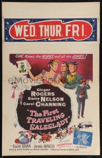 2p0045 FIRST TRAVELING SALESLADY WC 1956 art of Ginger Rogers selling barbed-wire in Texas!