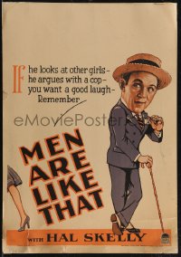 2p0074 MEN ARE LIKE THAT WC 1930 Hal Skelly w/skimmer scarf and cane looking at girls, ultra rare!