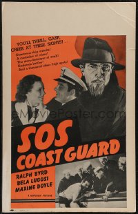 2p0109 SOS COAST GUARD WC 1942 cool art of mad scientist Bela Lugosi + photos of Ralph Byrd!