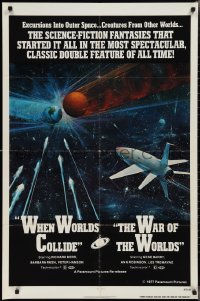 2p1034 WHEN WORLDS COLLIDE/WAR OF THE WORLDS 1sh 1977 cool sci-fi art of rocket in space by Berkey!