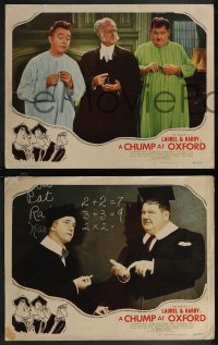 2p1535 CHUMP AT OXFORD 3 LCs R1946 great images of Stan Laurel & Oliver Hardy in caps & gowns!