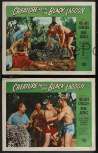 2p1536 CREATURE FROM THE BLACK LAGOON 3 LCs 1954 Richard Carlson & Denning + Adams helped into boat!