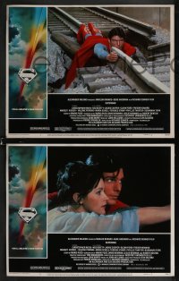 2p1513 SUPERMAN 8 LCs 1978 Christopher Reeve in costume with Metropolis skyline in the background!