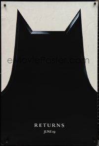2r0852 BATMAN RETURNS teaser 1sh 1992 Burton, Keaton, cool partial bat symbol, dated design!
