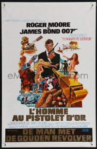 2r0235 MAN WITH THE GOLDEN GUN Belgian 1974 art of Roger Moore as James Bond by Robert McGinnis!