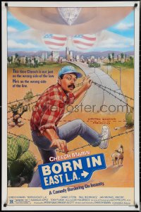 2r0870 BORN IN EAST L.A. 1sh 1987 great art of Mexican Cheech Marin crossing the border!