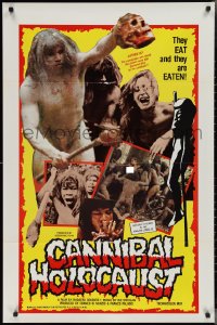2r0873 CANNIBAL HOLOCAUST 1sh 1985 rare full-color one-sheet with gruesome image!
