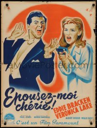 2r0322 HOLD THAT BLONDE French 24x32 1949 Grinsson art of Eddie Bracken, Veronica Lake with gun!