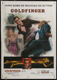 2r0337 GOLDFINGER French 17x24 R1970s great Jean Mascii art of Sean Connery as James Bond 007!