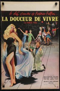 2r0338 LA DOLCE VITA French 16x24 1960 Federico Fellini, Mastroianni, sexy Ekberg by Yves Thos!