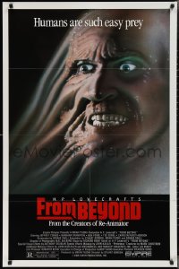 2r0939 FROM BEYOND 1sh 1986 H.P. Lovecraft, wild sci-fi horror image, humans are such easy prey!
