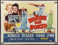 2r0709 BEDTIME FOR BONZO style B 1/2sh 1951 wacky chimpanzee on bed between Ronald Reagan & Diana Lynn!