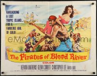 2r0782 PIRATES OF BLOOD RIVER 1/2sh 1962 great art of buccaneer carrying sexy Marla Landi, Hammer!