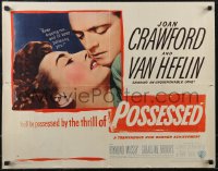 2r0786 POSSESSED style B 1/2sh 1947 Joan Crawford has done things she is ashamed of, but not kissing Van!
