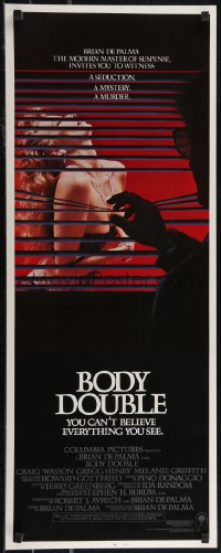 2r0596 BODY DOUBLE int'l insert 1985 Brian De Palma, Melanie Griffith, voyeur watches sexy woman!