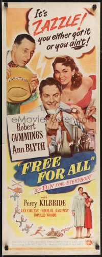 2r0612 FREE FOR ALL insert 1949 Ann Blyth kisses Robert Cummings, who turns water into gasoline!