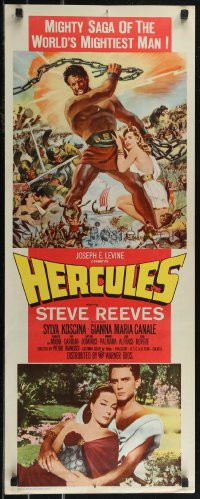 2r0620 HERCULES insert 1959 great artwork & photo of the world's mightiest man Steve Reeves!