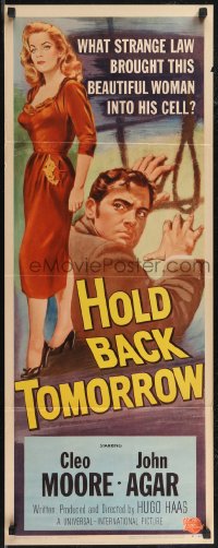 2r0621 HOLD BACK TOMORROW insert 1955 what brought sexy bad girl Cleo Moore into John Agar's cell!
