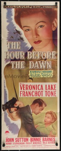 2r0624 HOUR BEFORE THE DAWN insert 1944 huge close up of Nazi spy Veronica Lake pointing gun!