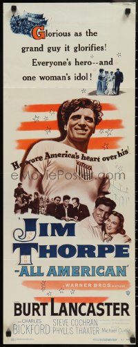 2r0629 JIM THORPE ALL AMERICAN insert 1951 Burt Lancaster as greatest athlete of all time!