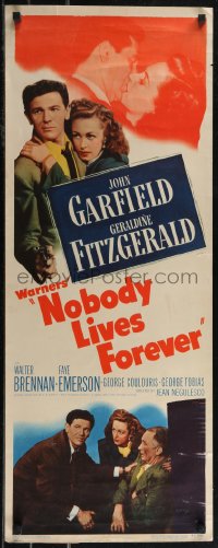 2r0648 NOBODY LIVES FOREVER insert 1946 John Garfield with gun & kissing Geraldine Fitzgerald!