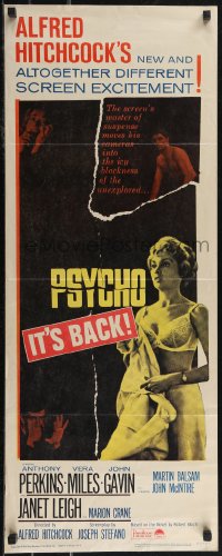 2r0657 PSYCHO insert R1965 half-dressed Janet Leigh, Anthony Perkins, Alfred Hitchcock classic!