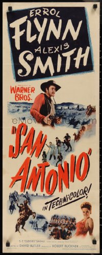 2r0665 SAN ANTONIO insert 1945 great art of Alexis Smith & cowboy Errol Flynn!