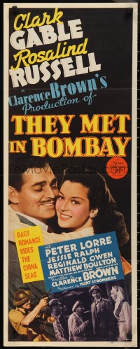 2r0680 THEY MET IN BOMBAY insert 1941 romantic art of Clark Gable & Rosalind Russell on ship!