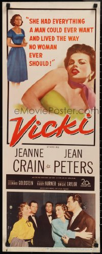 2r0685 VICKI insert 1953 if men want to look at bad girl Jean Peters, she'll make them pay for it!