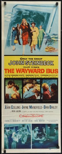 2r0688 WAYWARD BUS insert 1957 art of sexy Joan Collins & Jayne Mansfield, from John Steinbeck novel