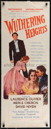 2r0694 WUTHERING HEIGHTS insert R1955 cool art of Laurence Olivier & Merle Oberon!