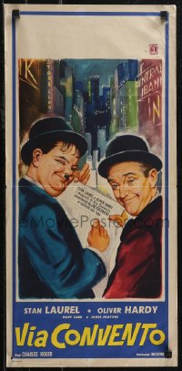 2r0384 VIA CONVENTO Italian locandina R1959 completely different art of Laurel and Hardy!