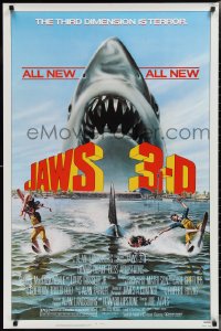 2r1001 JAWS 3-D 1sh 1983 Dennis Quaid, great Gary Meyer shark art, the third dimension is terror!