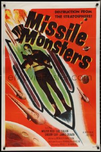 2r1061 MISSILE MONSTERS 1sh 1958 aliens bring destruction from the stratosphere, wacky sci-fi art!