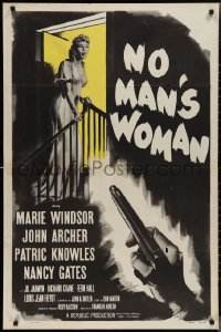 2r1077 NO MAN'S WOMAN 1sh 1955 cool art of gun pointing at sleazy smoking bad girl Marie Windsor!