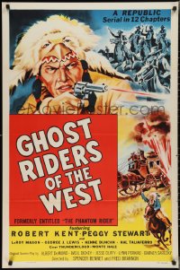 2r1087 PHANTOM RIDER 1sh R1954 Republic serial, Native American w/gun, Ghost Riders of the West!