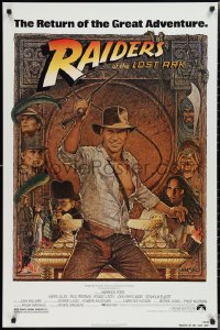 2r1104 RAIDERS OF THE LOST ARK 1sh R1982 great Richard Amsel art of adventurer Harrison Ford!