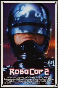 2r1118 ROBOCOP 2 1sh 1990 great close up of cyborg policeman Peter Weller, sci-fi sequel!