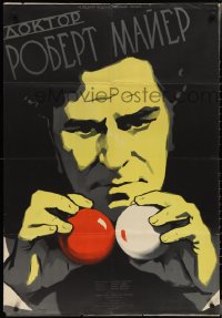 2r0302 ROBERT MAYER - DER ARZT AUS HEILBRONN Russian 29x42 1956 Sachkov art of man with cue balls!
