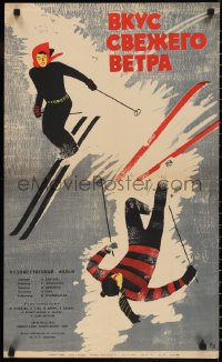2r0306 TASTE OF THE WIND Russian 19x31 1963 skiers w/one crashing by Miron Lukyanov!