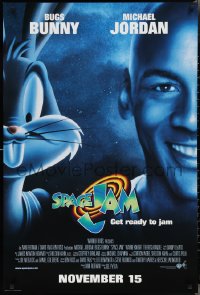 2r1144 SPACE JAM advance DS 1sh 1996 cool dark image of Michael Jordan & Bugs Bunny in outer space!