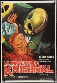 2r0199 KRIMINAL Spanish 1969 Umberto Lenzi, art of man in cool skeleton costume attacking woman!