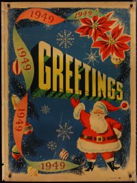 2r0136 GREETINGS 30x40 special poster 1949 colorful image of Santa Claus & decorations, ultra rare!