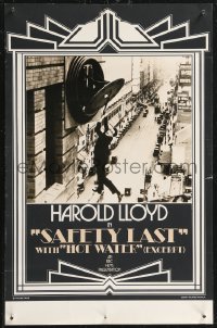 2r0151 SAFETY LAST/HOT WATER 11x17 special poster 1976 image of Harold Lloyd hanging from clock!