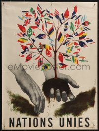 2r0159 UNITED NATIONS 18x24 special poster 1947 art of flags as leaves by Henry Eveleigh!