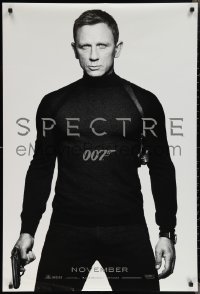 2r1145 SPECTRE teaser DS 1sh 2015 cool image of Daniel Craig in black as James Bond 007 with gun!
