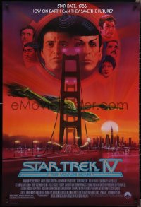 2r1156 STAR TREK IV 1sh 1986 art of Leonard Nimoy, Shatner & Klingon Bird-of-Prey by Bob Peak!